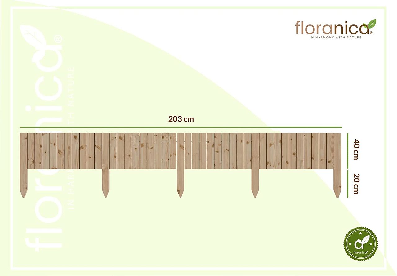 Pemicont Floranica Rollborder II Flexibler Holzzaun 203cm Höhe: 40cm Unbehandelt Kiefernholz
