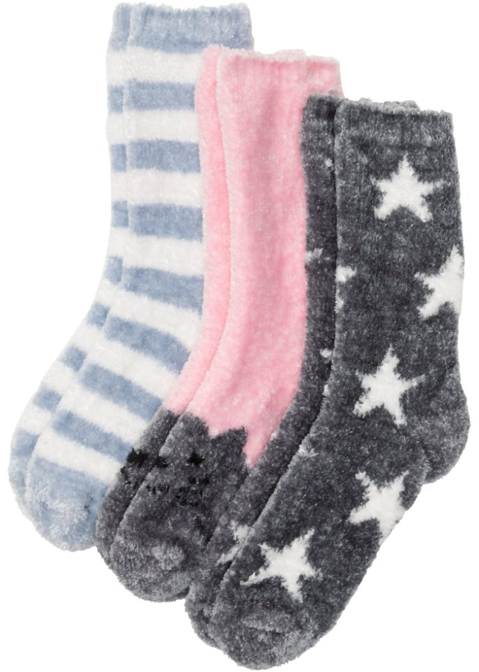 Kuschelsocken Chenille mit Satinschleife (3er Pack)