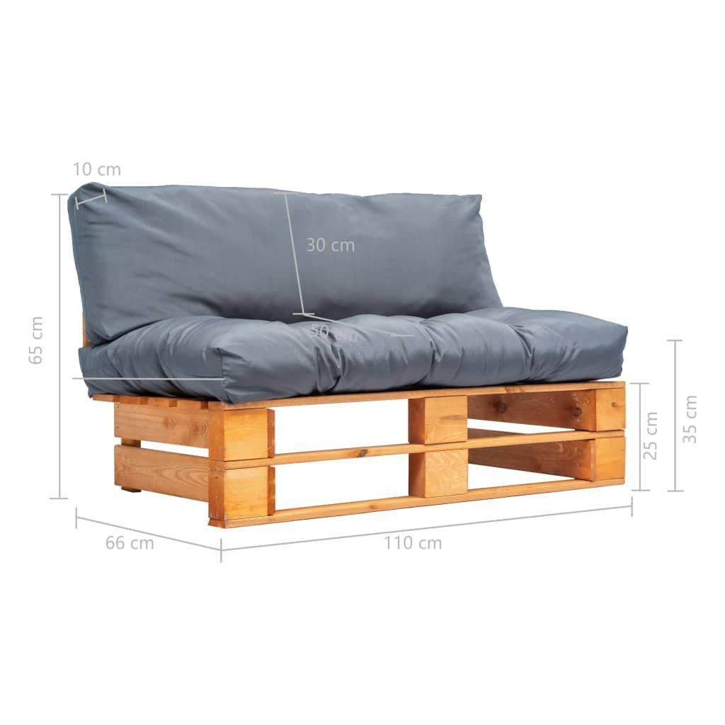 vidaXL Loungesofa Outdoor-Sofa Paletten mit Kissen in Grau Kiefernholz, 1 Teile