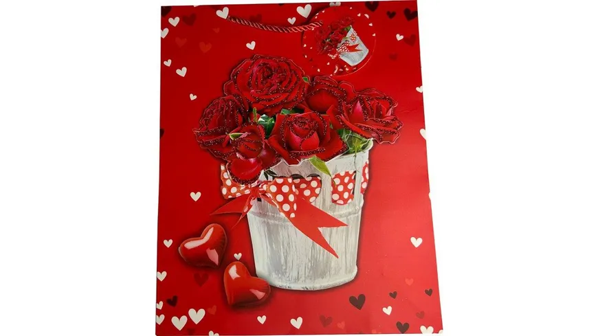 BOCK Geschenktüte gross Herzen mit Applikation 32 x 26 x 10cm sortiert