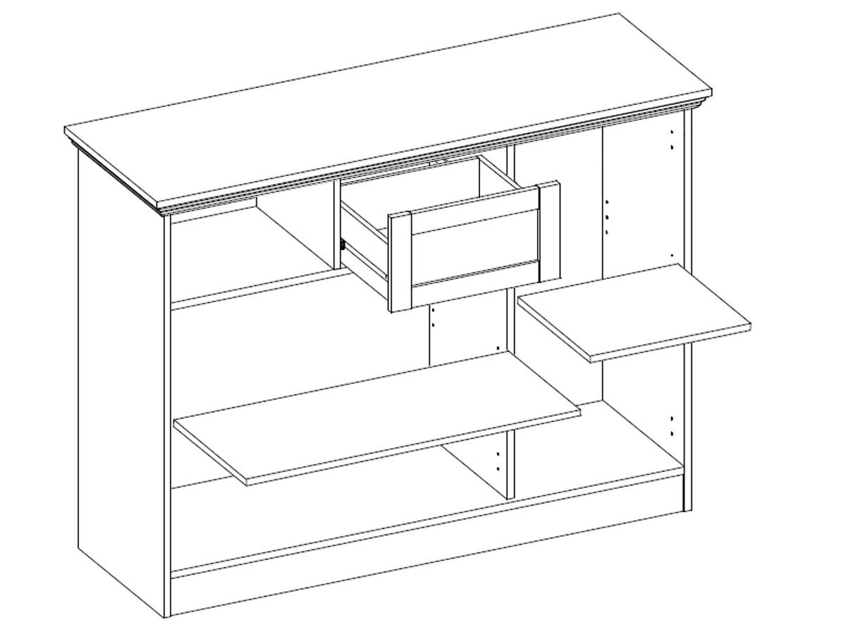 möbelando Sideboard Landsted, Schlichtes Sideboard mit 3 Rahmentüren, 1 Rahmenschubkasten und 2 Einlegeböden. Breite 120 cm, Höhe 90 cm, Tiefe 40 cm