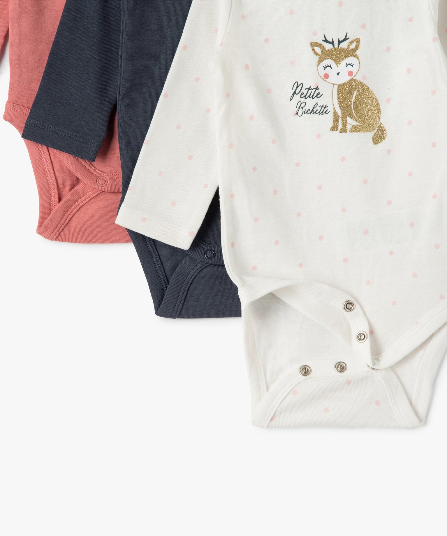 Body bébé fille manches longues avec motif biche (lot de 3) multicolore | GEMO