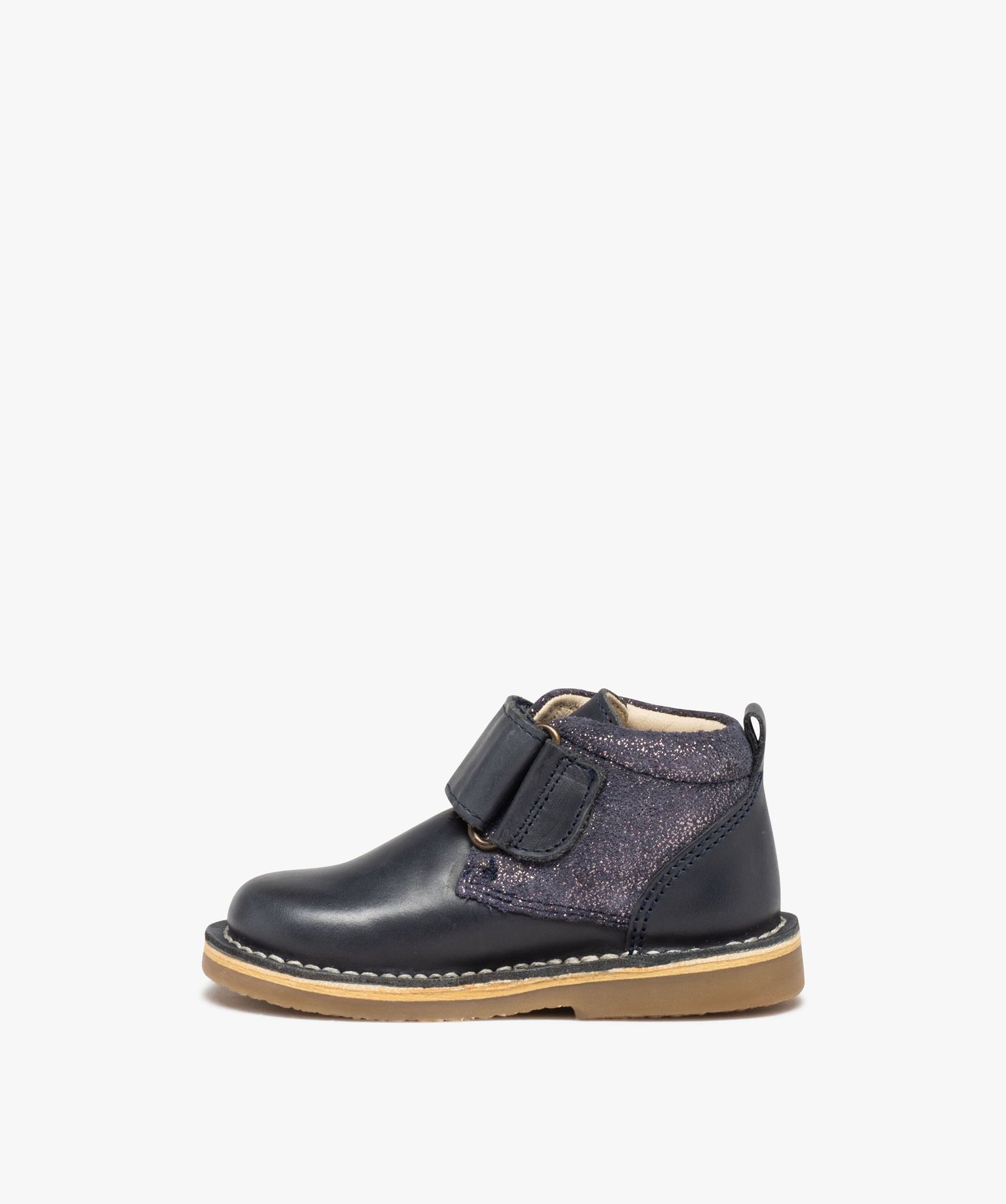 Boots bébé fille en cuir avec col à paillettes et scratch... marine | GEMO