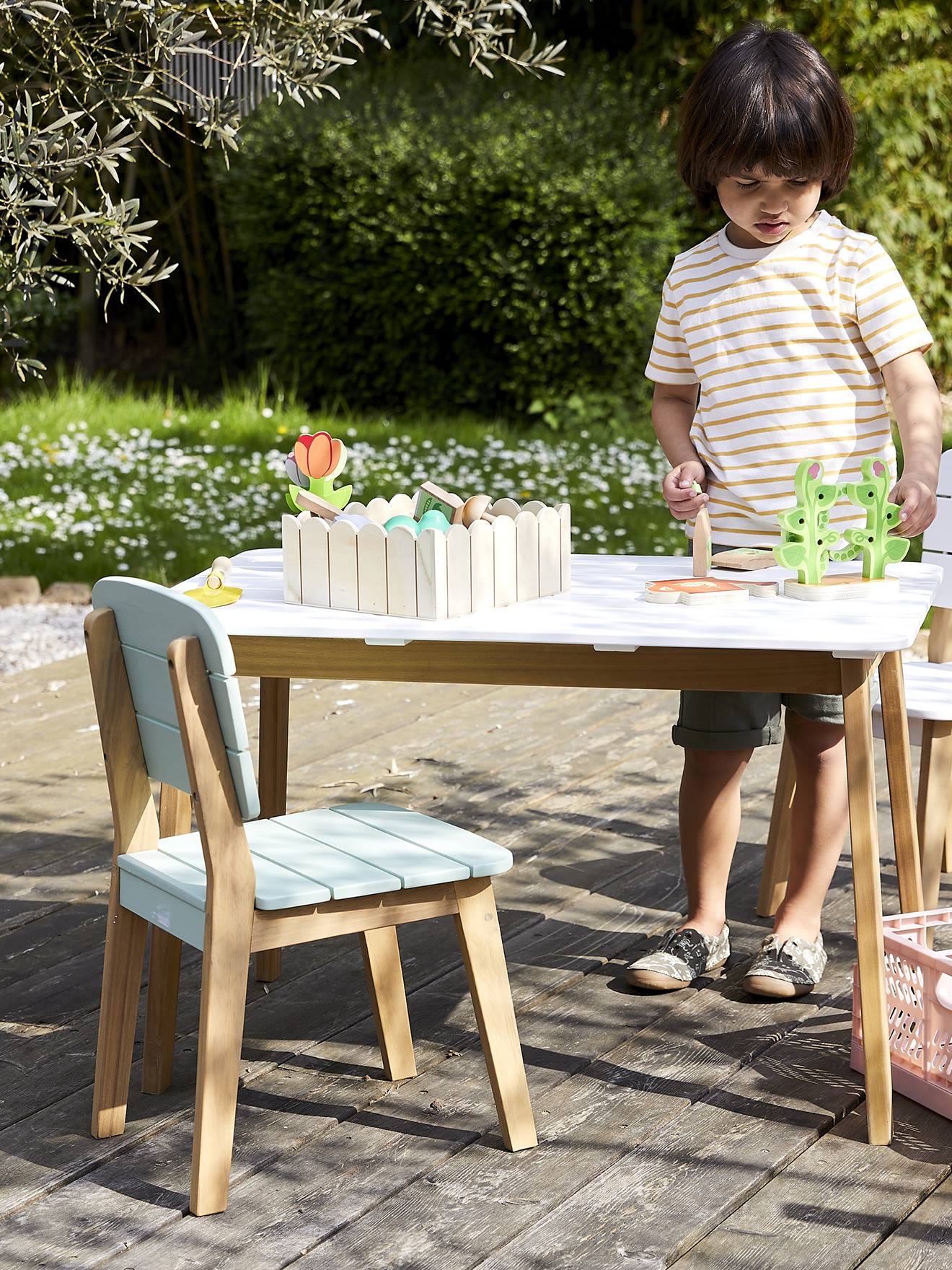 Vertbaudet Kinder Stuhl TROPICOOL, Sitzhöhe 30 cm - mint/natur