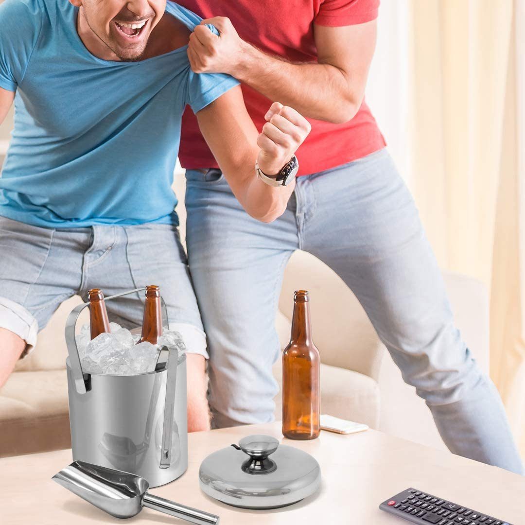 JOEJI’S KITCHEN Eiswürfelbehälter Eiswürfelbehälter mit Deckel Edelstahl 1.3 L und Zange Sektkühler, Edelstahl Eimer