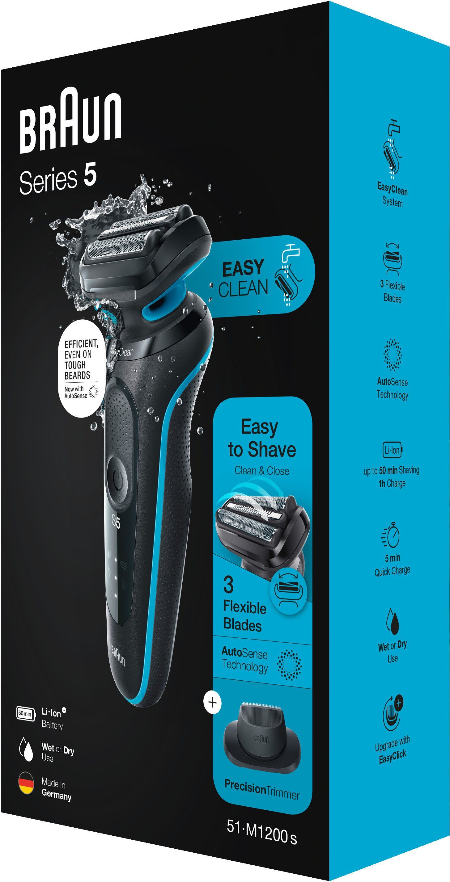 Braun Elektrorasierer Series 5 51-M1200s, Aufsätze: 2, EasyClean, Wet&Dry