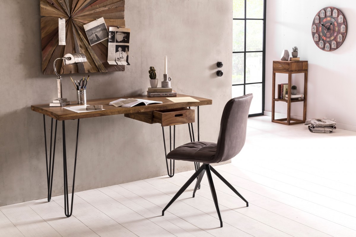 Wohnling Schreibtisch BAGLI Massivholz Braun 130 x 60 x 76 cm