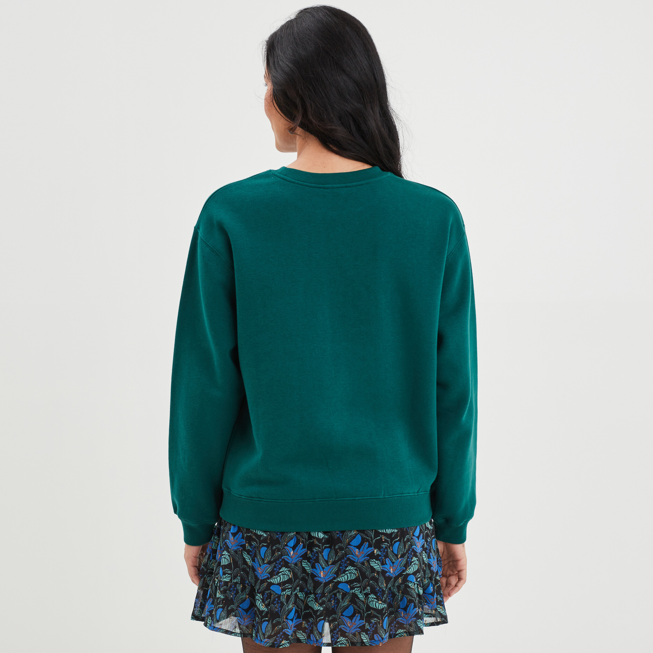 Sweat col rond à paillettes vert foncé femme | La Halle