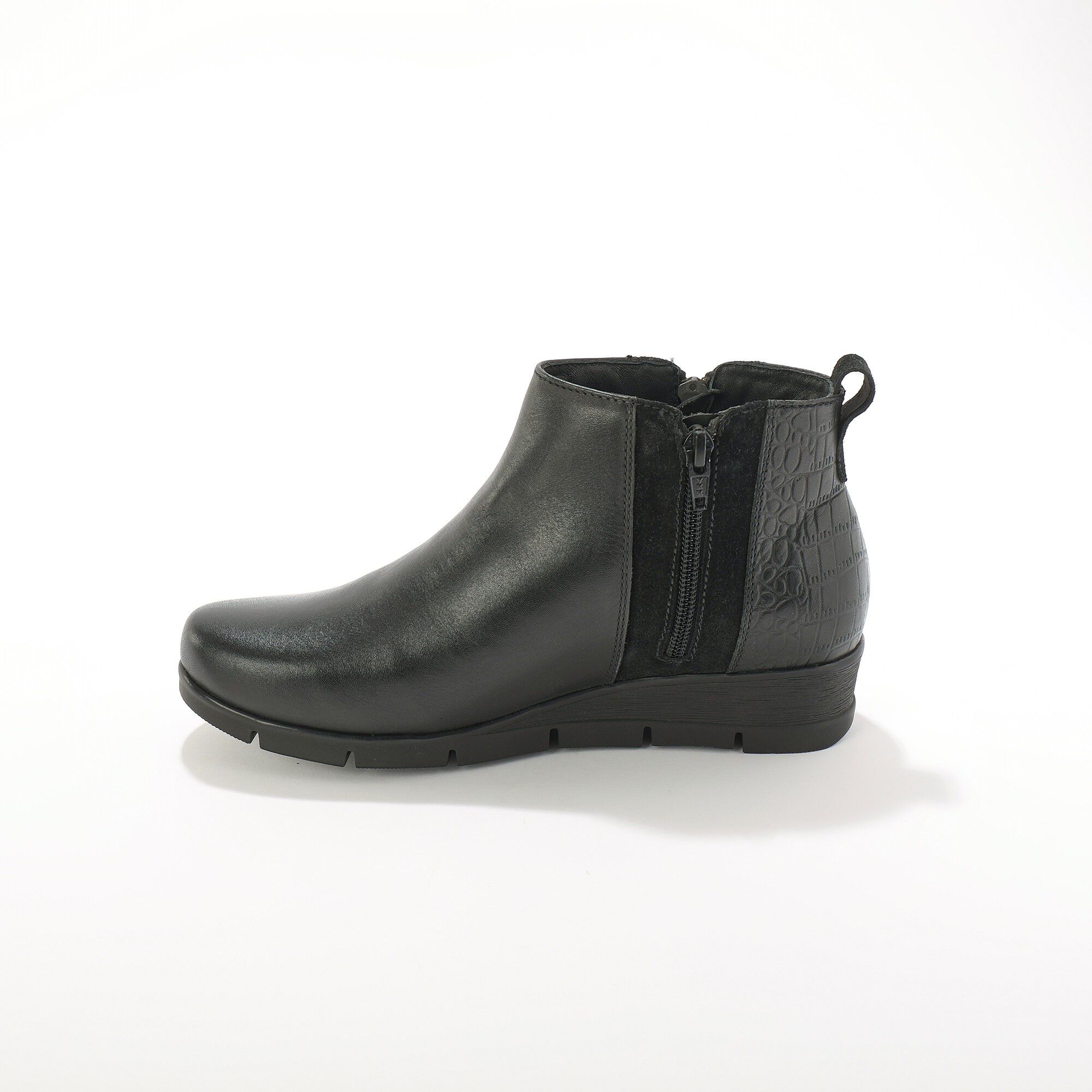 Boots compensées zippées en cuir et croûte de cuir
