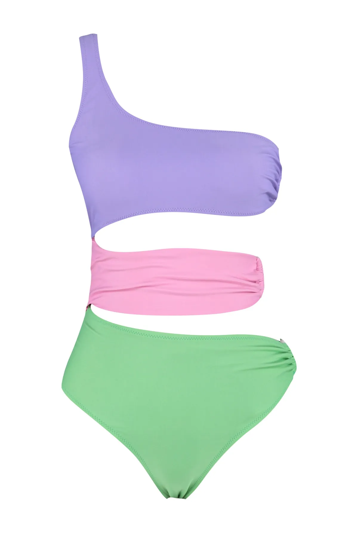 Trendyol Collection  Grün-Lila-Rosa Einschultriger Farbblock Normales Bein Mayokini TBESS23MA00230
