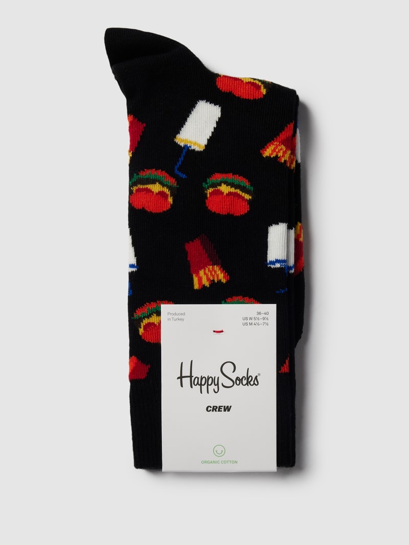 Socken mit Allover-Muster Modell 'BURGER' in schwarz