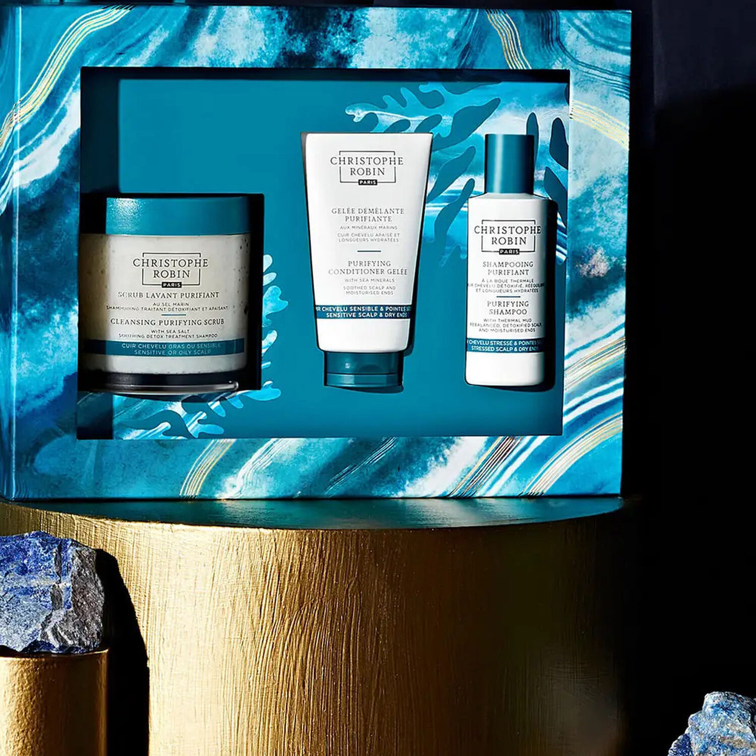 Christophe Robin Rituel Détox Coffret Scrub Lavant 250 ml + Gelée 75 ml + Shampooing 75 ml