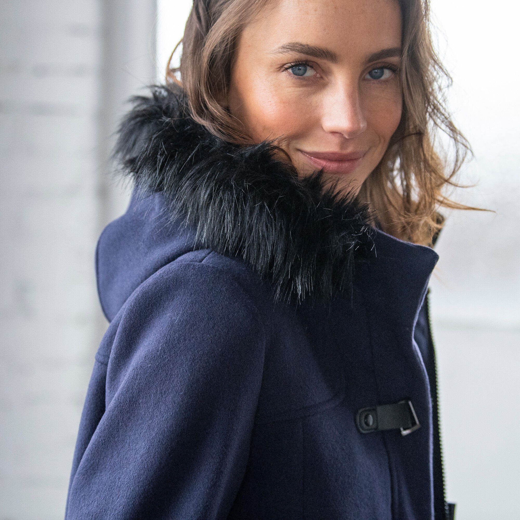 Duffle-coat capuche fausse fourrure uni