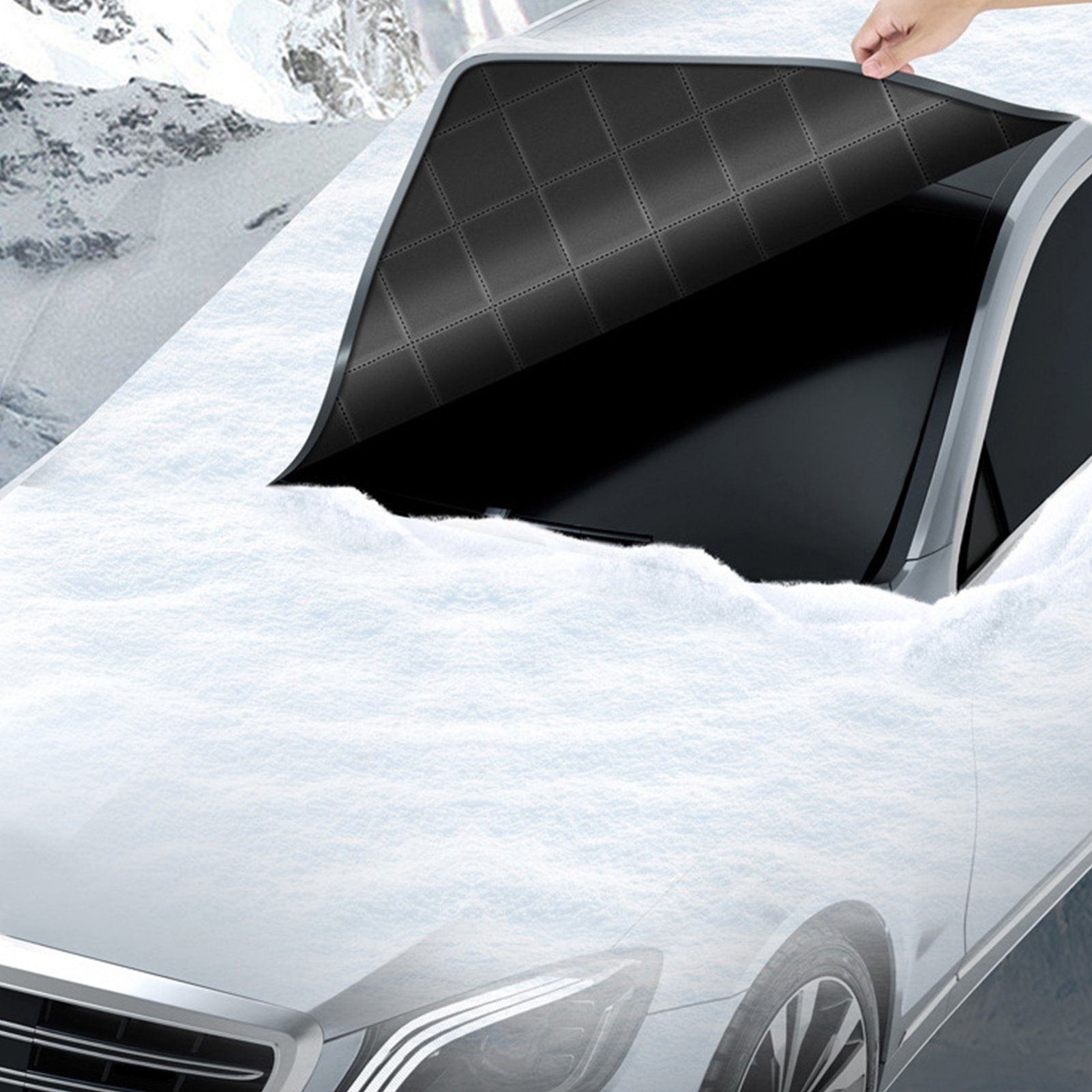 Rutaqian Frontscheibenabdeckung Frontscheibenabdeckung, Auto Scheibenabdeckung Magnetische, (Ultra-Dick Windschutzscheibe Abdeckung Faltbare, 4-lagiger Schutz, mit Seitenspiegelabdeckung), für die Windschutzscheibe gegen Schnee, EIS, Frost, Staub, So