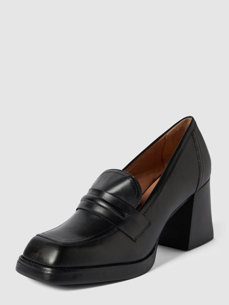 Pumps aus Leder mit breitem Absatz in schwarz