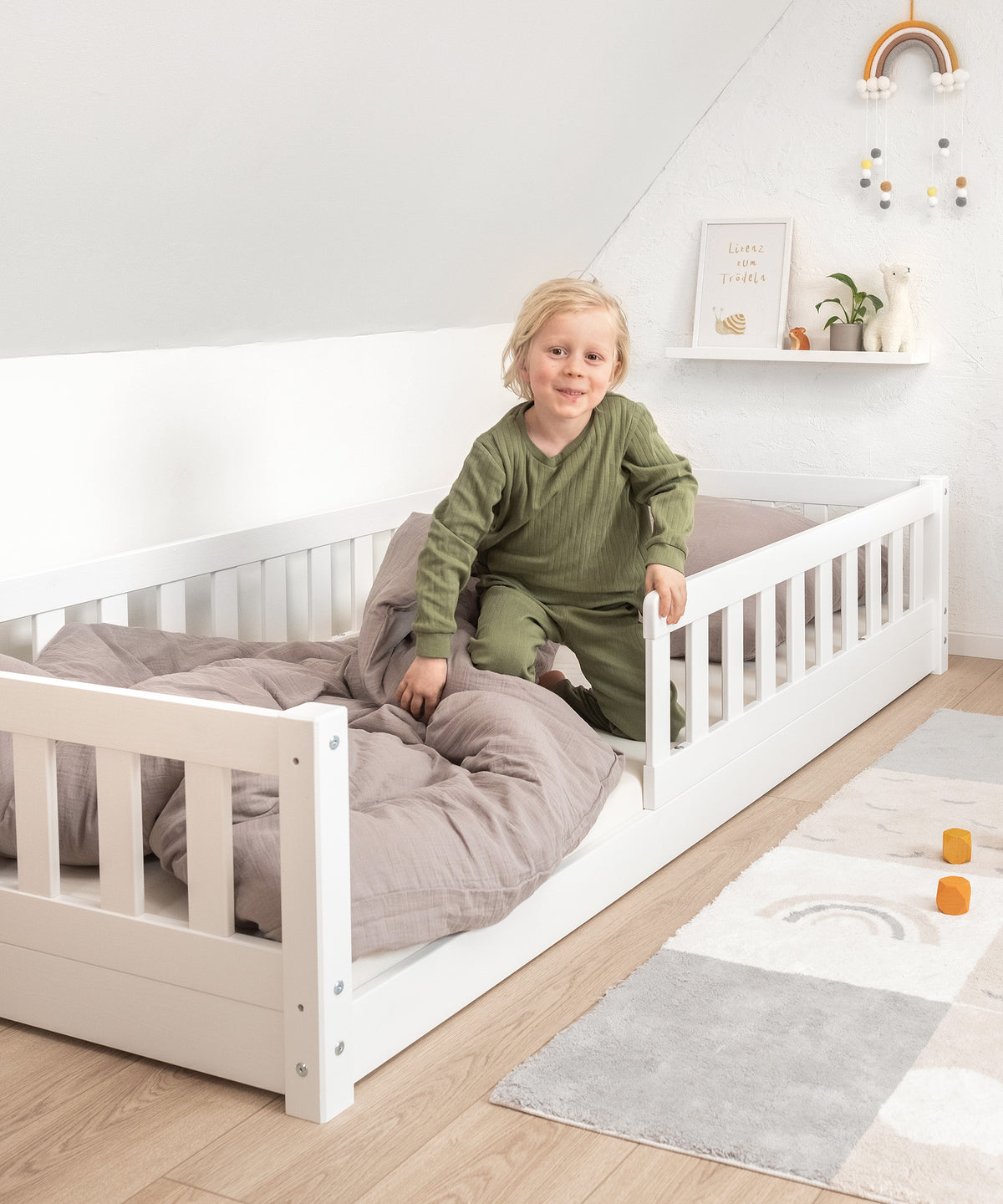 Bodenbett Kiefer Weiß
