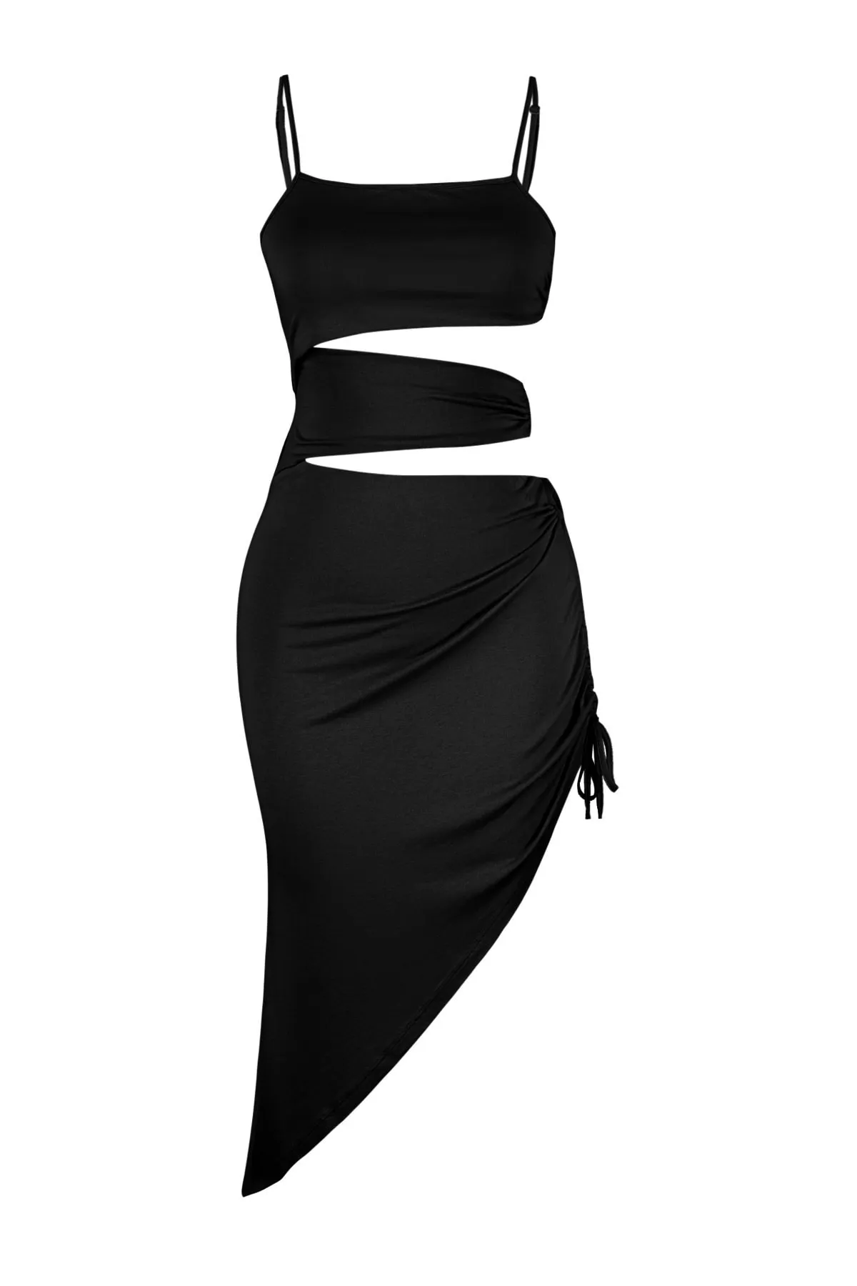 Trendyol Collection  Schwarzes, figurbetontes, gestricktes Mini-Strandkleid mit Ausschnitten/Fenstern TBESS23EL00159