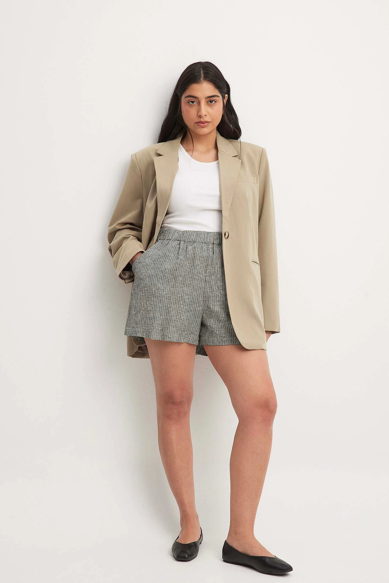 Shorts aus Leinen-Mix mit elastischem Bund