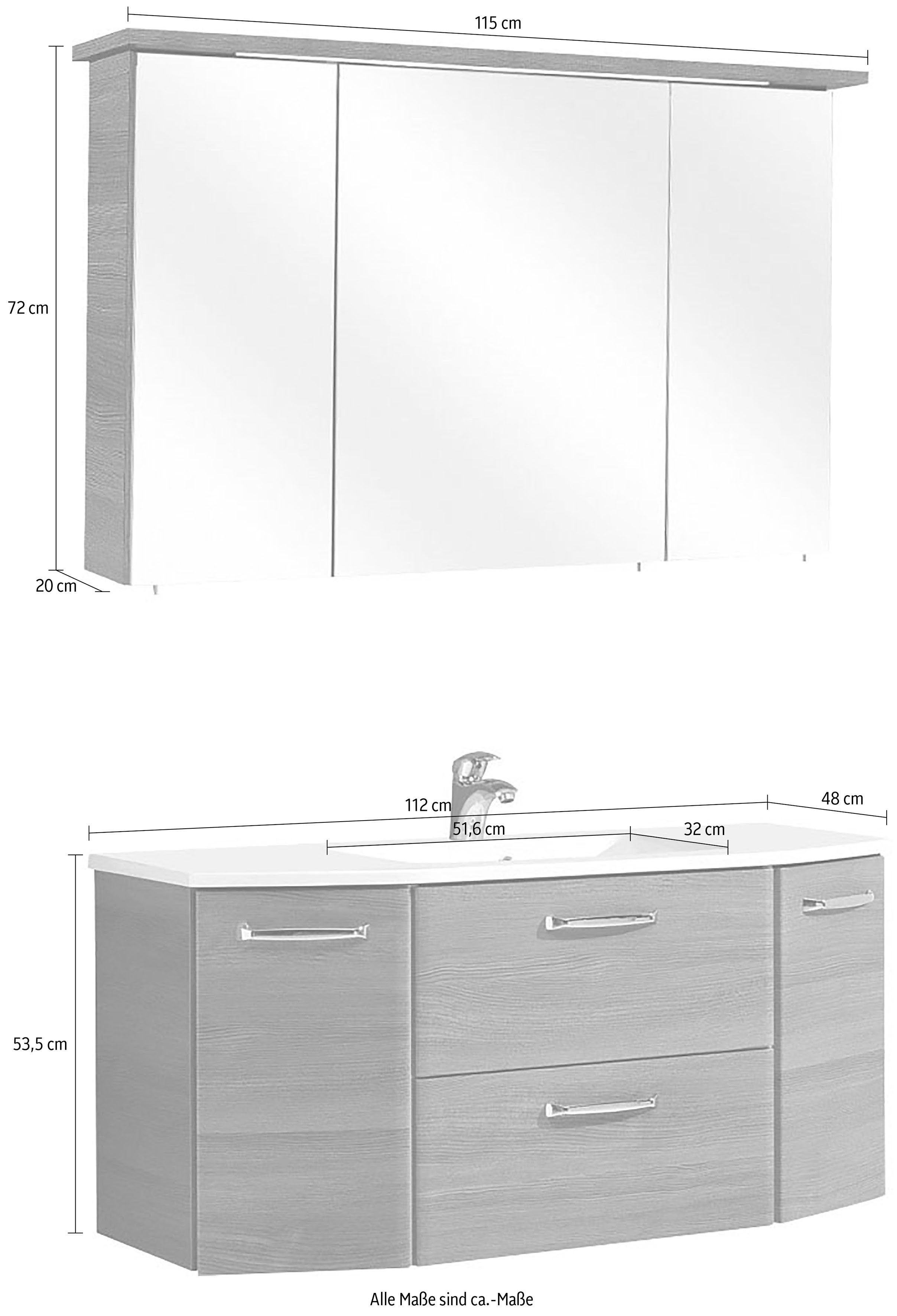 PELIPAL Badmöbel-Set Quickset 328, (2-St), Spiegelschrank inkl. LED-Beleuchtung, Waschtisch-Kombination