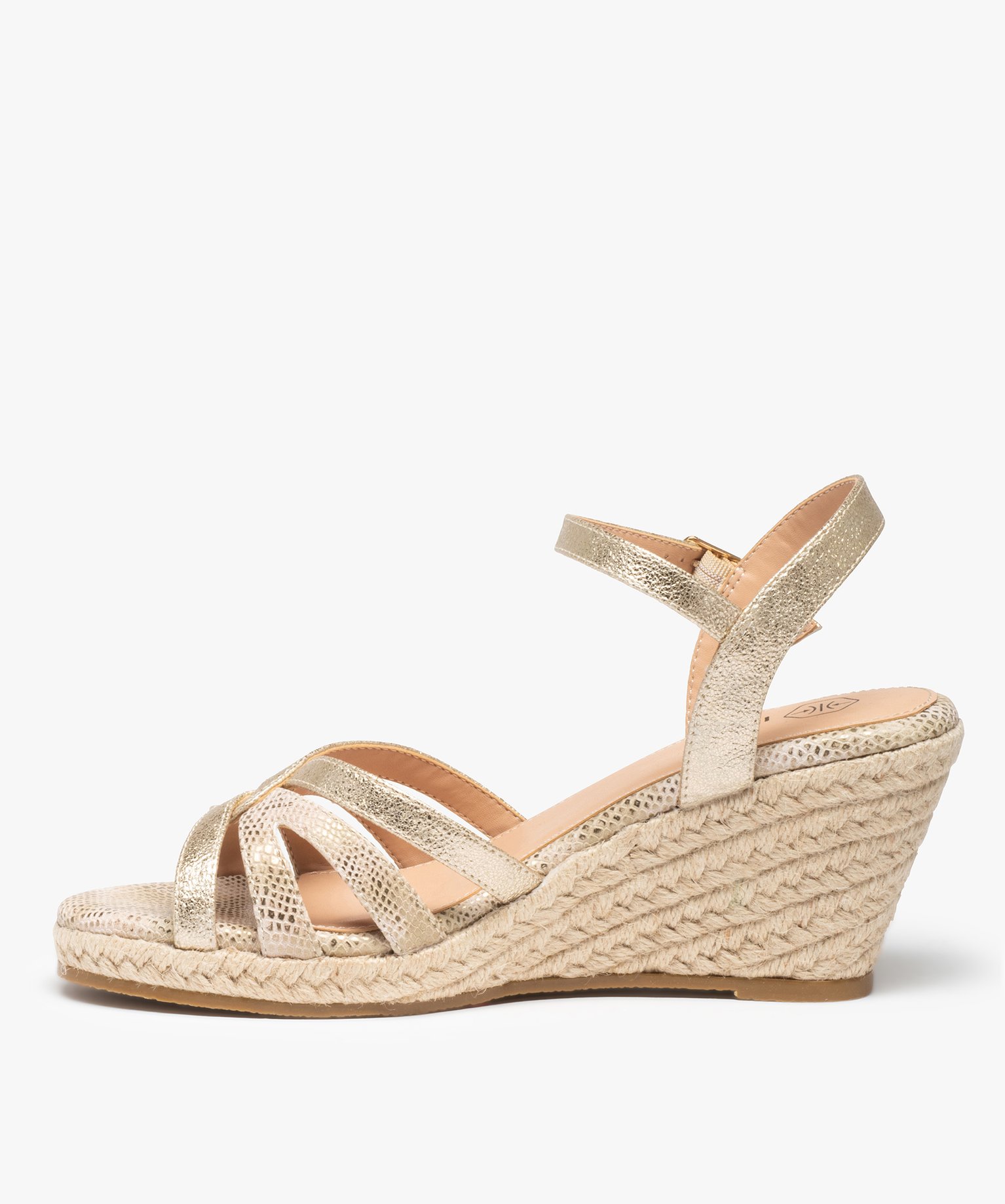 Sandales femme compensées à fines brides métallisées or | GEMO