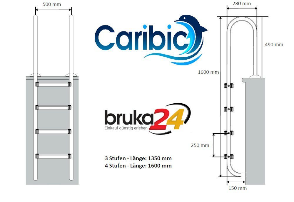 CARIBIC Poolleiter Edelstahl Poolleiter CARIBIC Easy V2A Chlor&Salzwasser Rutschhemmende