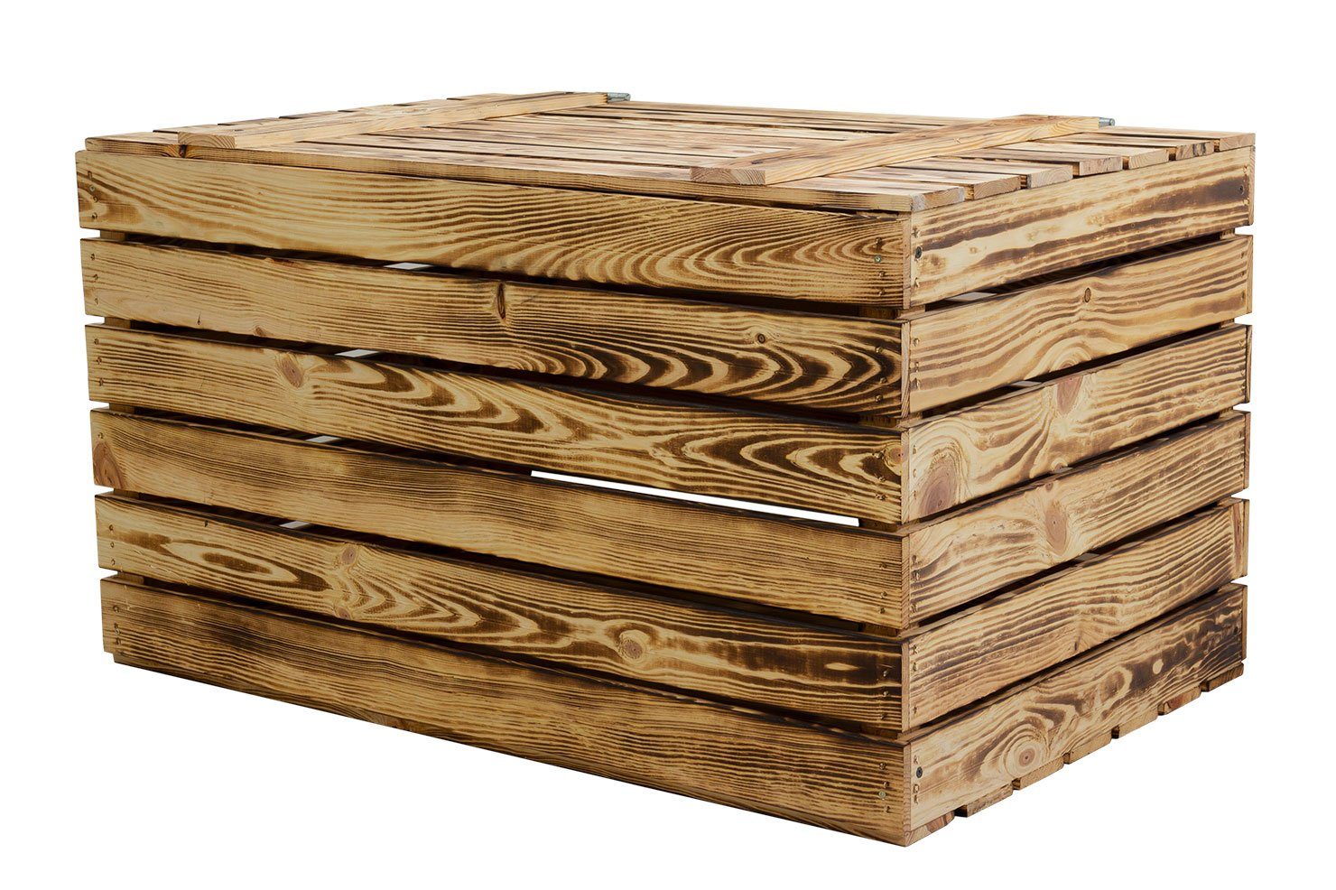 Kistenkolli Altes Land Allzweckkiste Grosse Holztruhe 80er geflammt mit Deckel 80x50x39cm