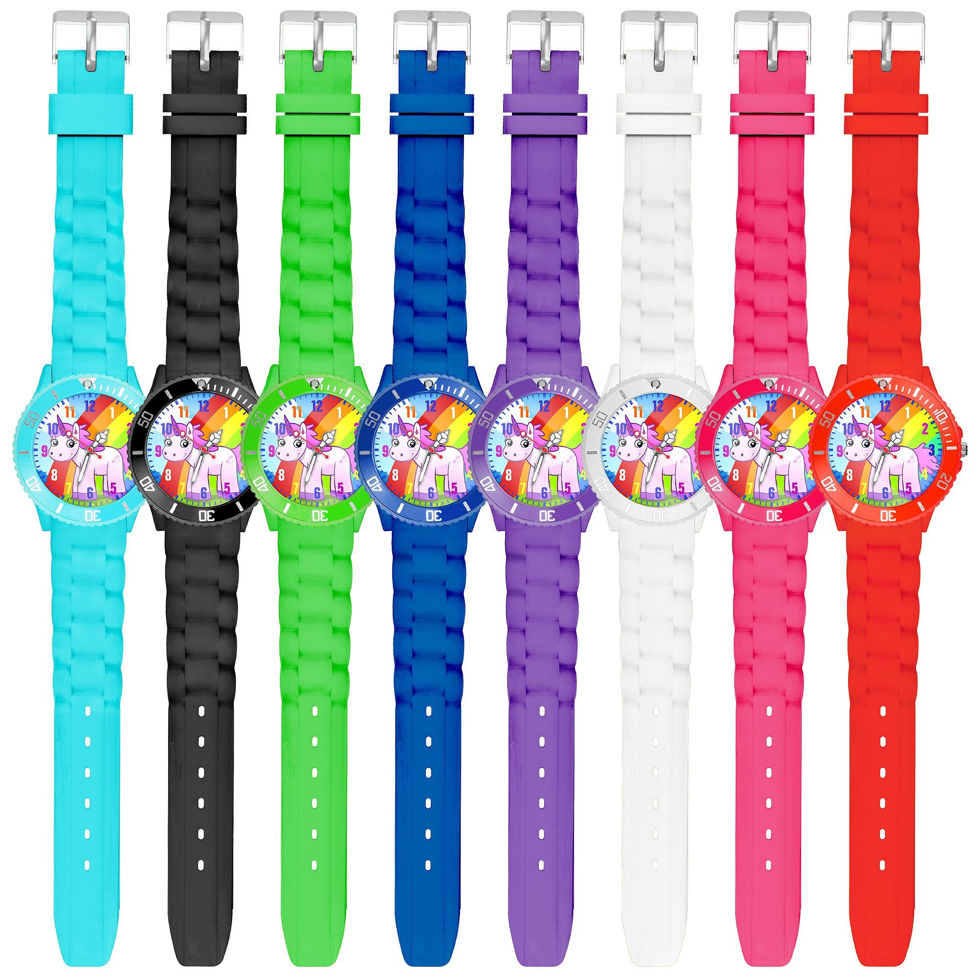 Taffstyle Quarzuhr Kinder Armbanduhr Silikon Einhorn Analog Uhr Bunt, Mädchen Sportuhr Bunte Kinderuhr Lernuhr Regenbogen Silikonuhr