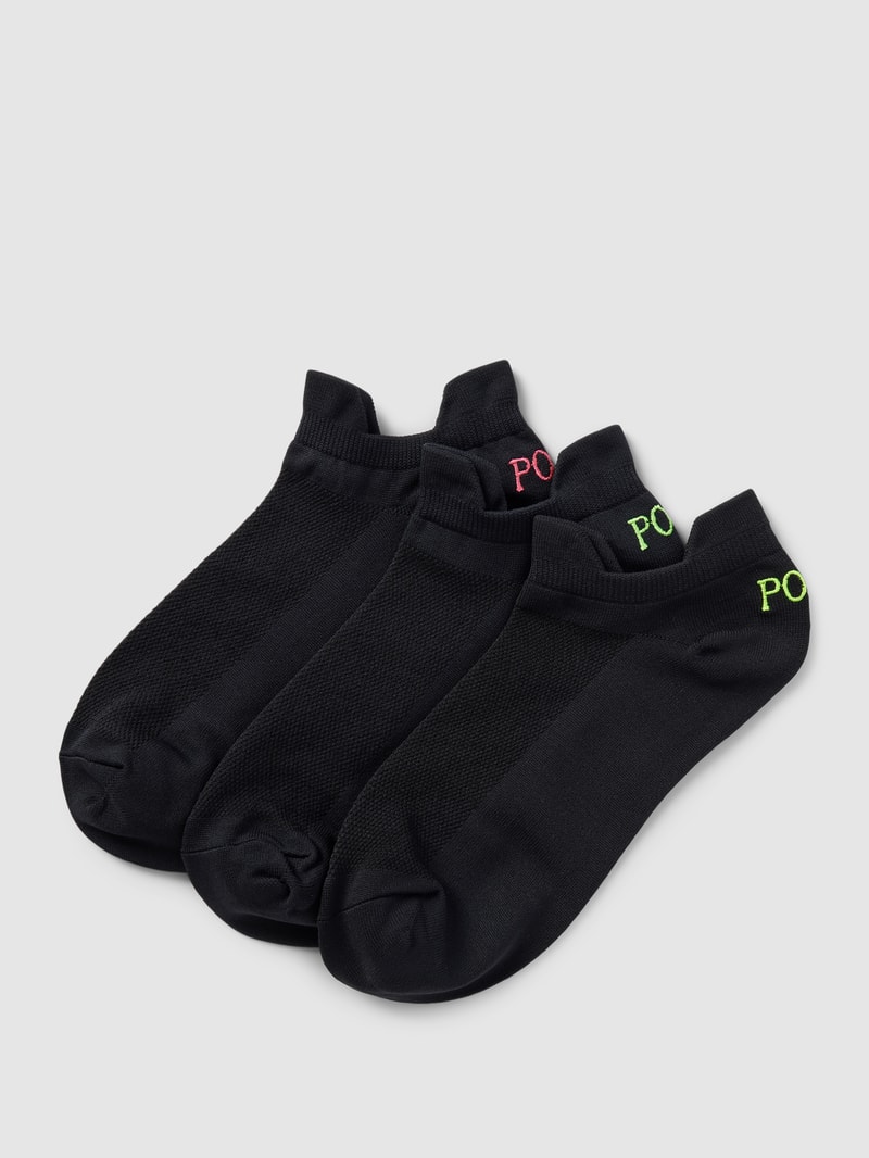 Sneakersocken mit Label-Print im 3er-Pack Modell 'DOUBLE' in schwarz