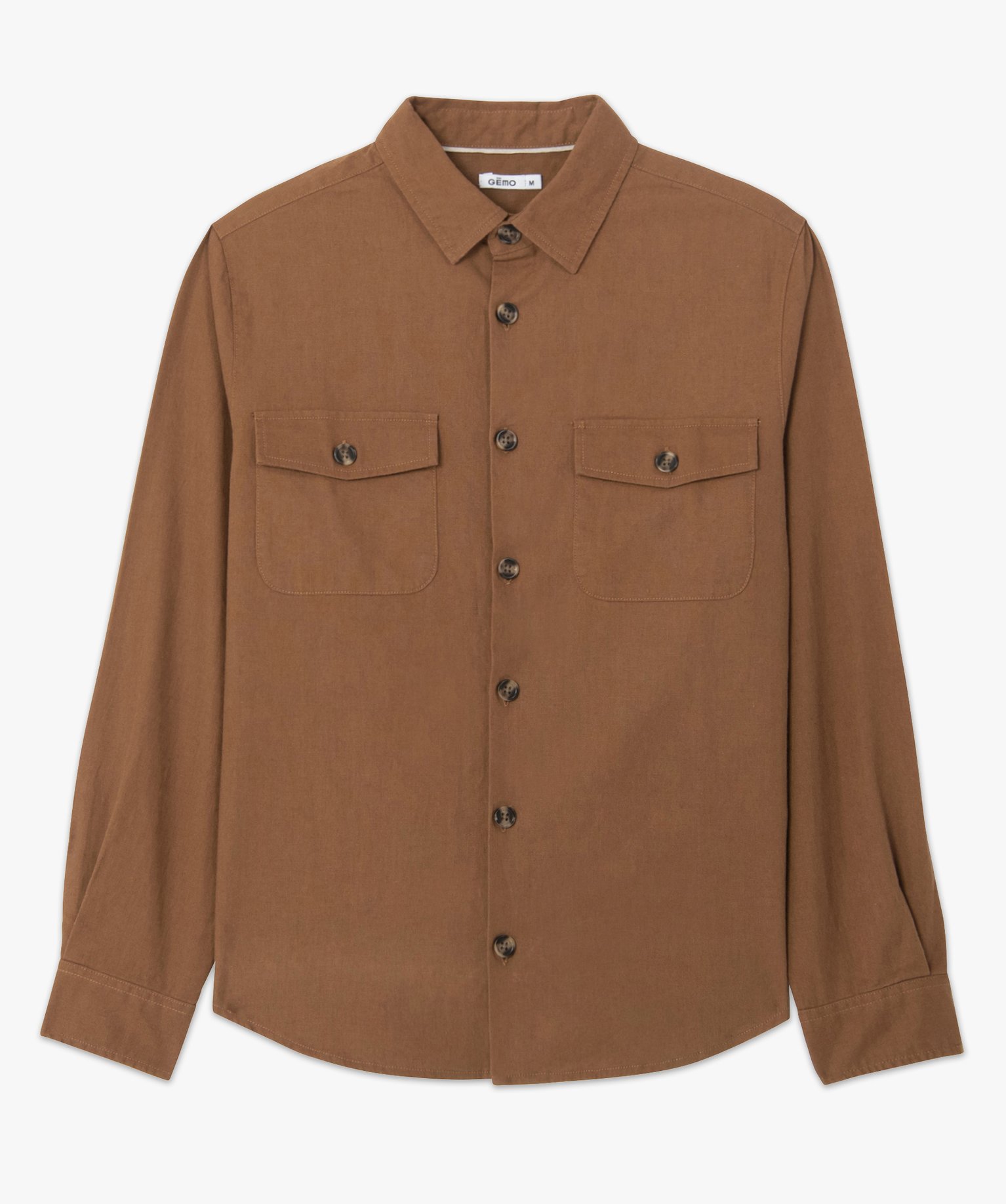 Surchemise homme en lin et coton avec poches poitrine marron | GEMO