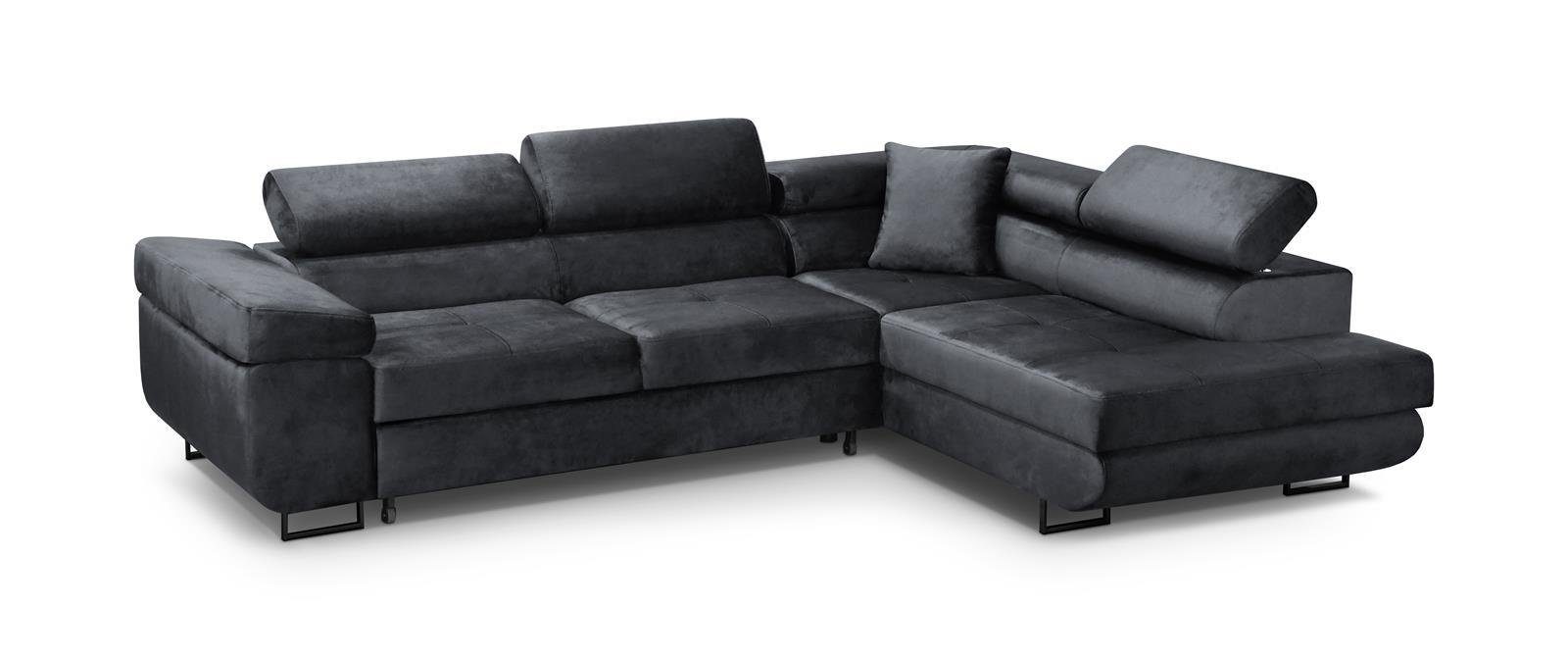 Beautysofa Ecksofa Waldo L, inklusive Schlaffunktion, Bettkasten, mit verstellbaren Kopfstützen, L-förmige Ecke mit Wellenfedern, gepolstertes Schlafecke für Wohnzimmer