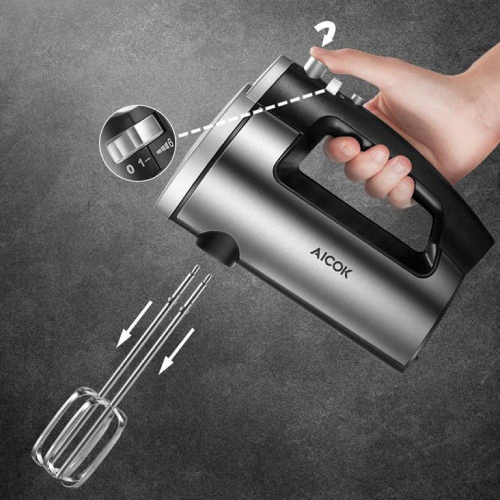 AICOK Handmixer HM833, 300,00 W, elektrisches Rührgerät mit 2 Rührbesen, 2 Knethaken