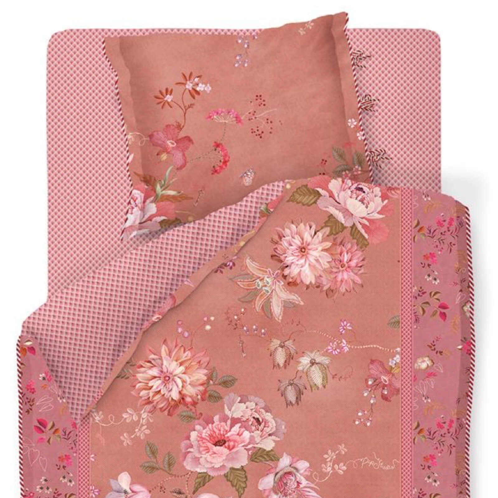 Bettwäsche Tokyo Bouquet Pink, PiP Studio, Perkal, 2 teilig, Lilien, Dahlien, Punkte