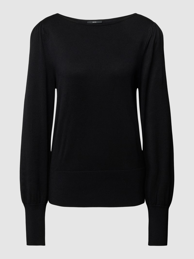 Strickpullover mit U-Boot-Ausschnitt und Puffärmeln in schwarz