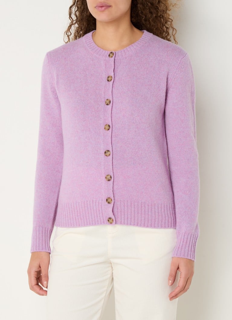 Cardigan Benetton cu guler rotund, confecționat din lână fină.
