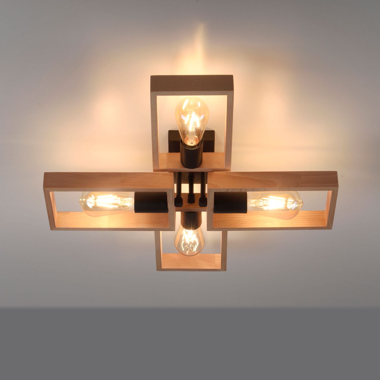 JUST LIGHT LeuchtenDirekt Deckenleuchte FRAME, 4xE27/max. 60W, Innenleuchte, IP20, Metall und Holz