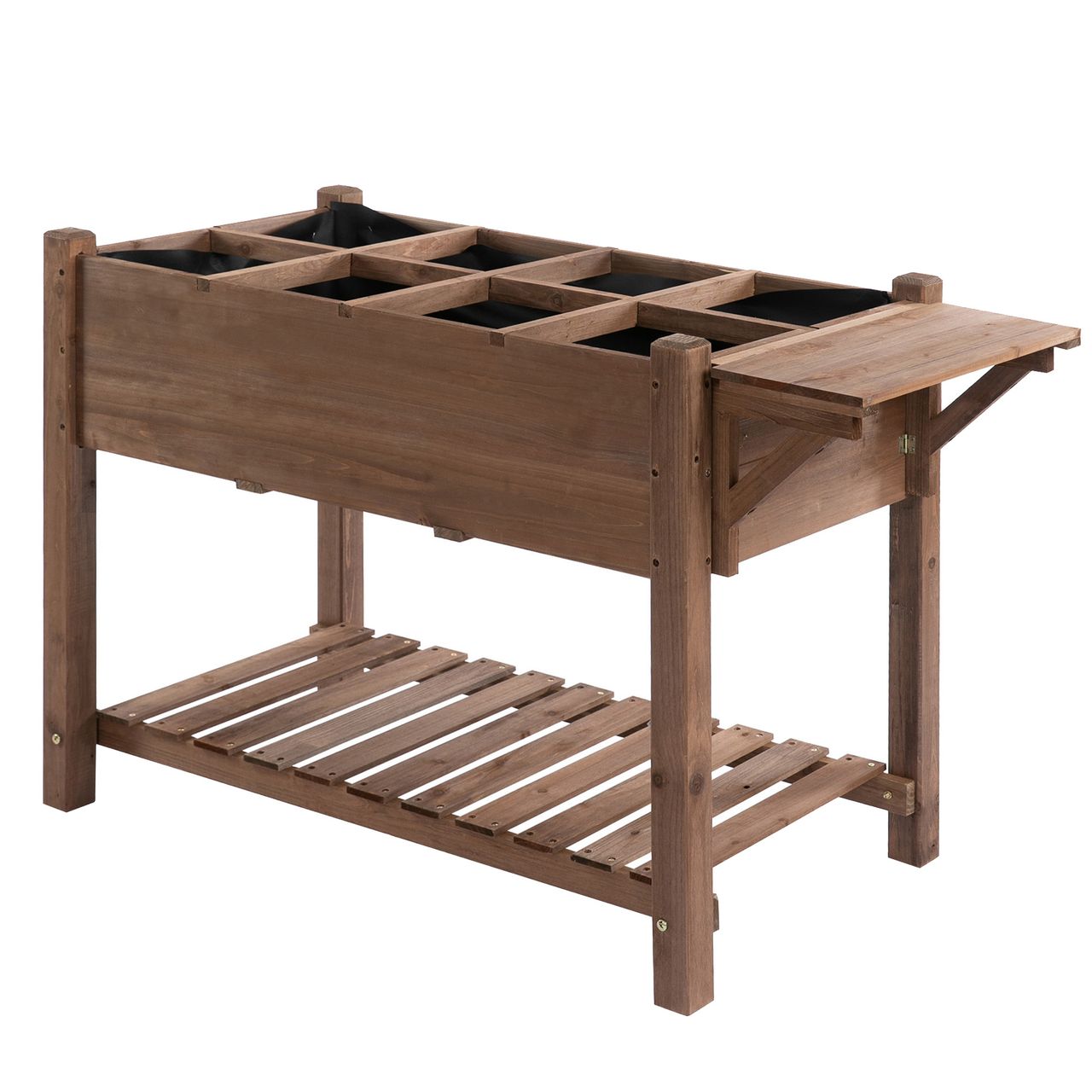 Outsunny Hochbeet Pflanzkasten mit 8 geteilten Gittern faltbare Ablage Blumenkasten Blumentopf Kräuterbeet Massivholz Braun 123 x 54 x 74 cm