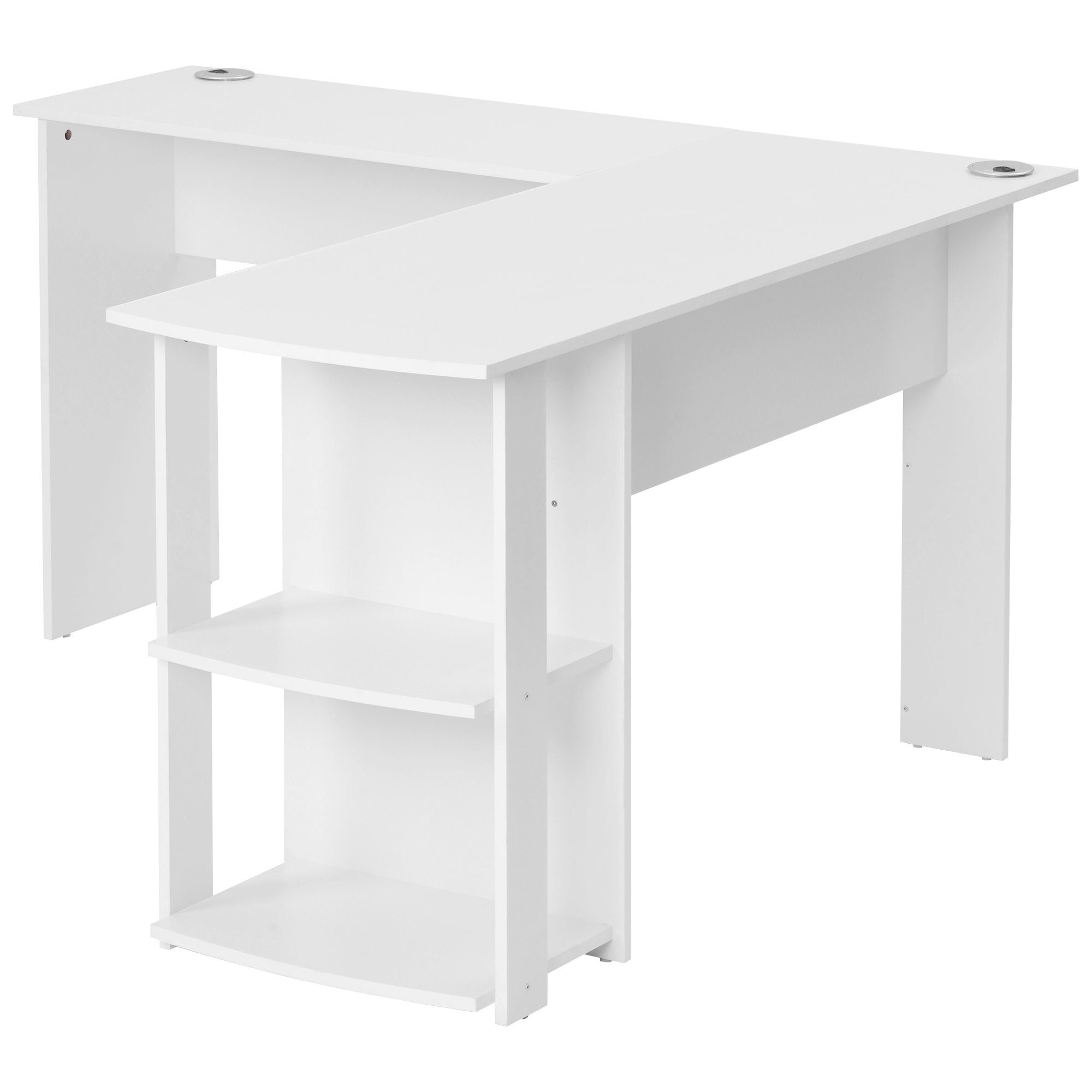 HAUSS SPLOE Schreibtisch Eckschreibtisch L-Förmig Bürotisch Arbeitstisch (140cm mit 2 Ablagen), Computertisch L-förmiger Eckschreibtisch, Weiß