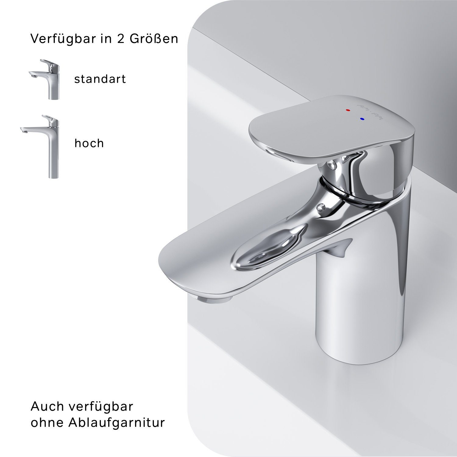 AM.PM Waschtischarmatur Waschbeckenarmatur Like Waschbecken Wasserhahn Bad (mit Klick-Ablaufgarnitur, Mischbatterie in 2 Auslaufhöhen: 65mm o. 216mm) Waschtisch Mischbatterie Badezimmer Badarmatur