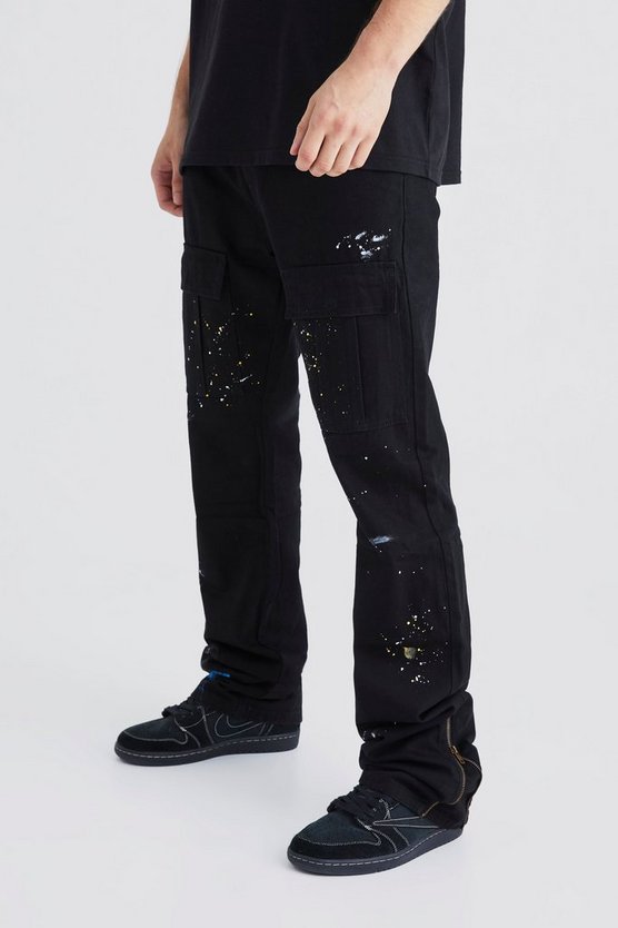 Tall Slim-Fit Cargohose mit Reißverschluss und Farbspritzern