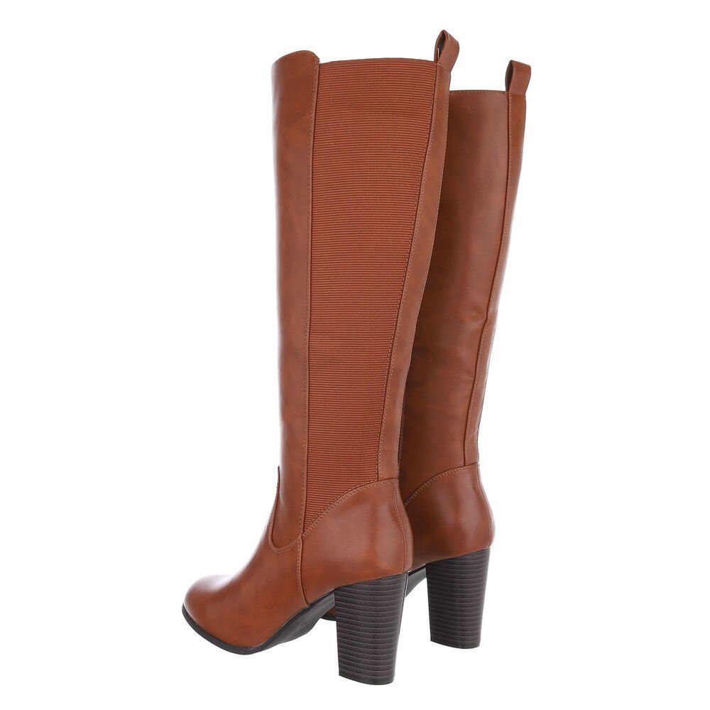 Ital-Design Damen Elegant High-Heel-Stiefel Blockabsatz High-Heel Stiefel in Camel