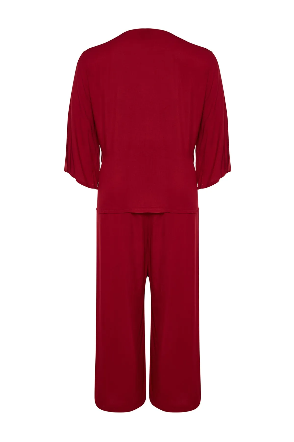 Trendyol Curve  Burgunderfarbenes, zweireihiges, gewebtes Pyjama-Set mit Kragen und Kragen TBBAW23AI00032