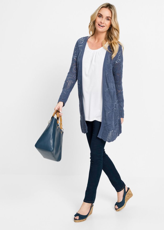 Ajour-Longstrickjacke
