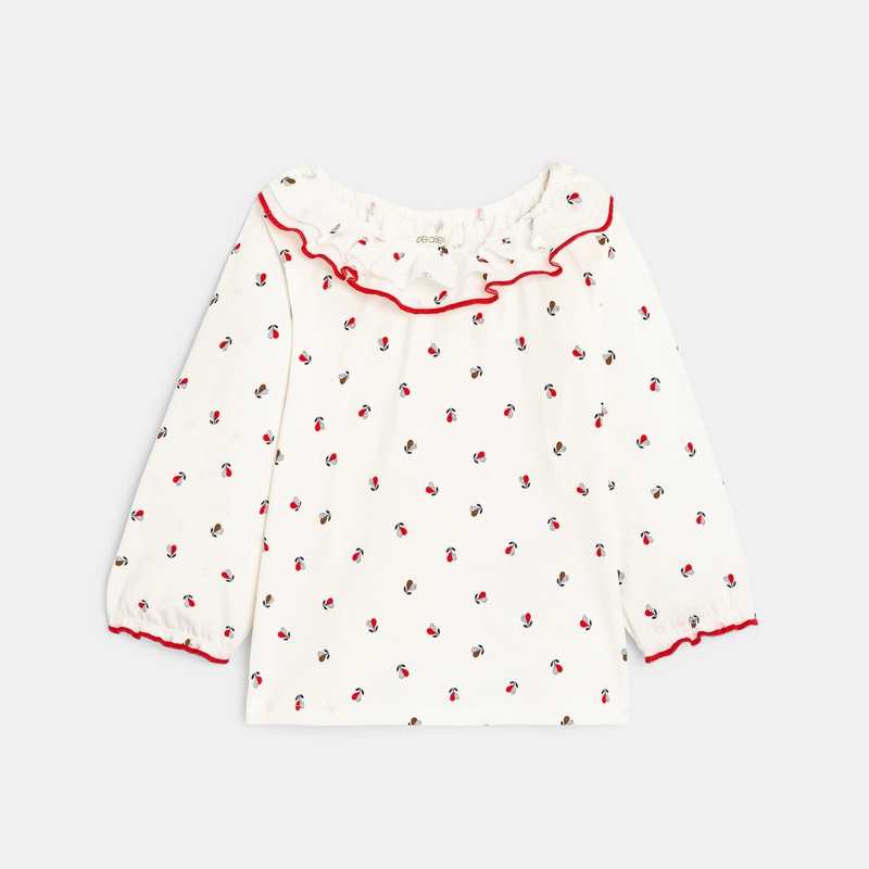 T-shirt col volanté rouge bébé fille