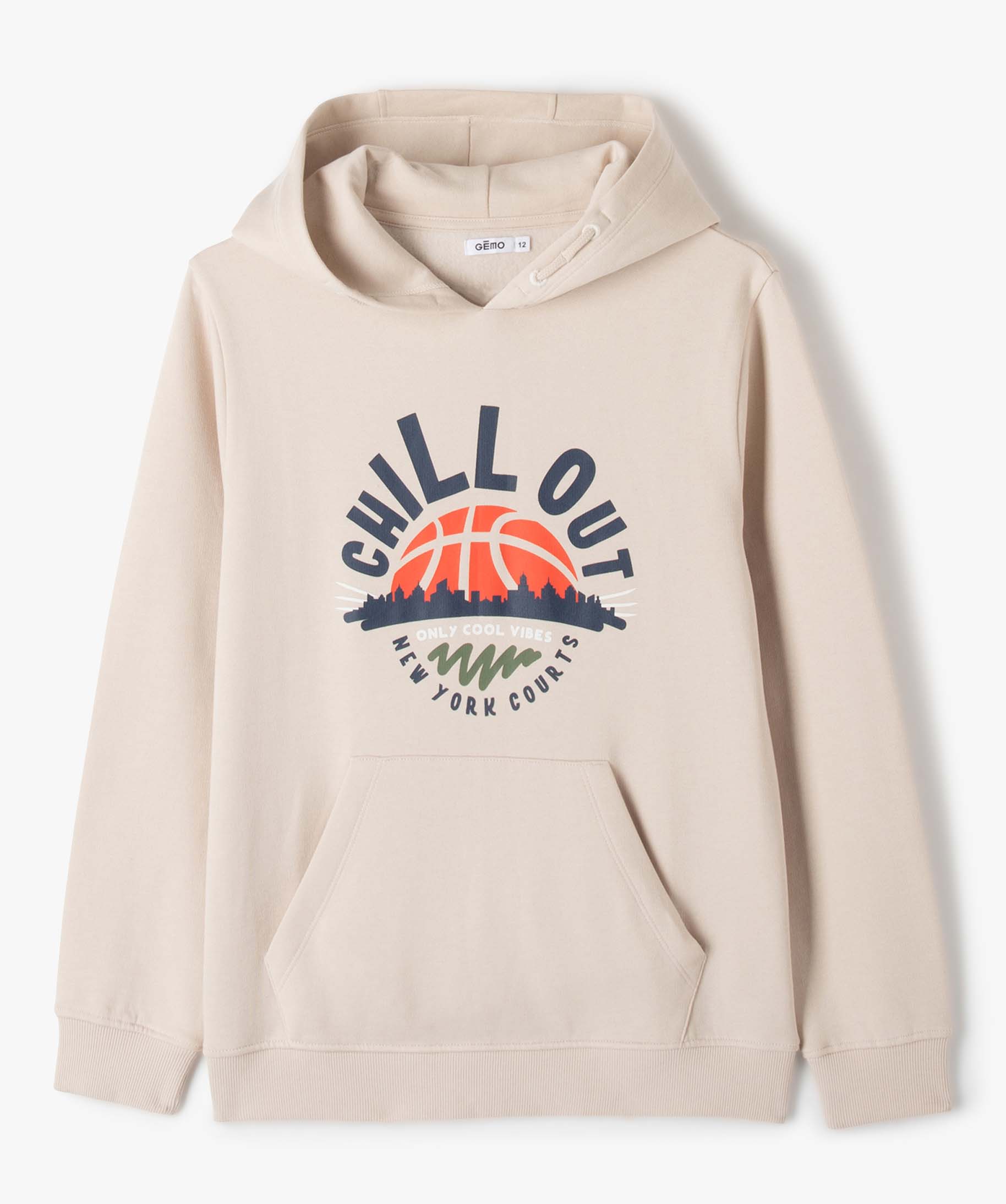 Sweat Garçon à capuche en molleton chaud imprimé beige | GEMO