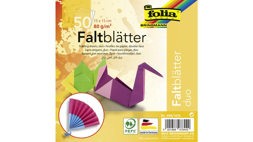 folia Faltblätter Duo 50 Blatt 15 x 15 cm sortiert