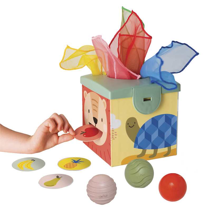 Cube magique balles tissus cartes Taf toys