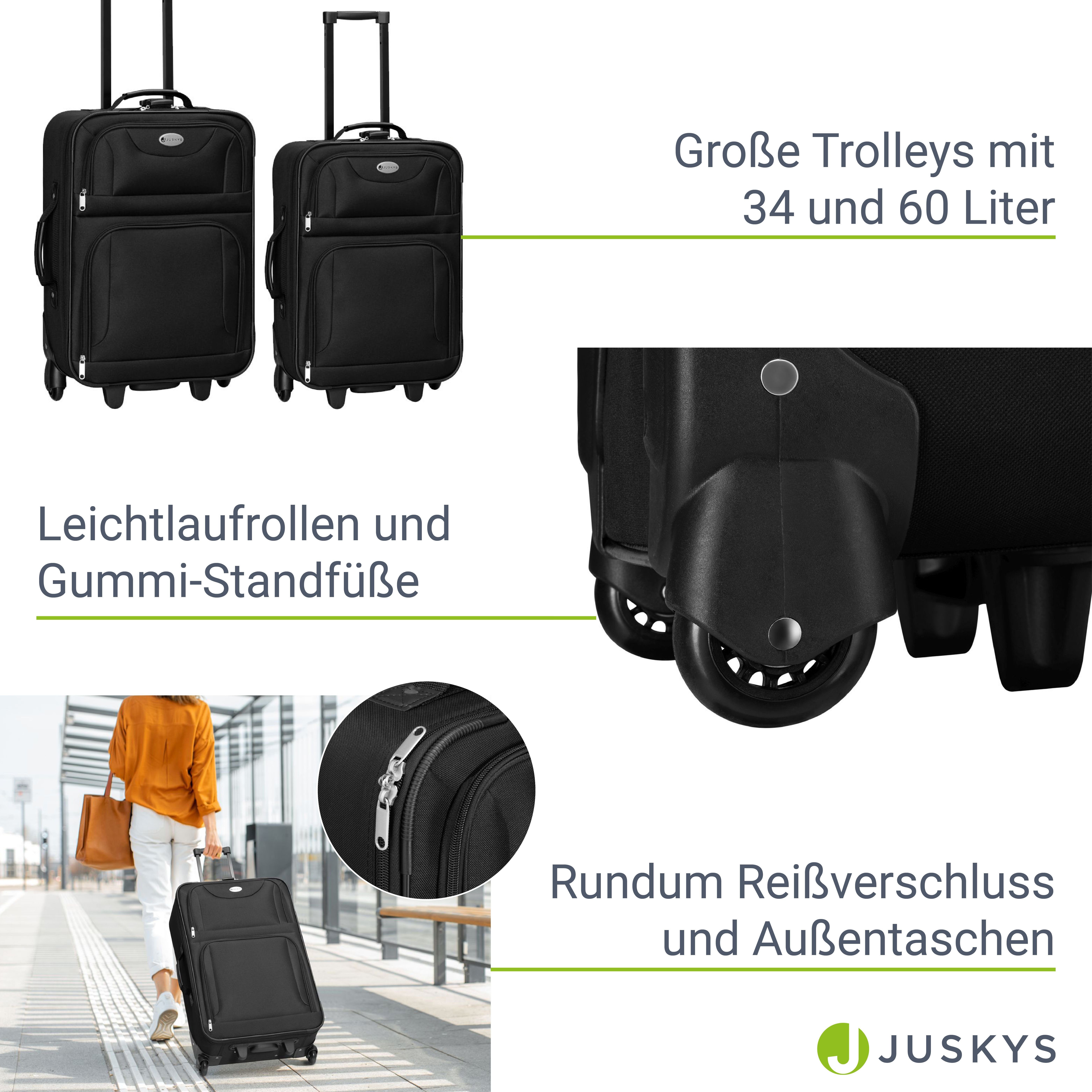 Juskys Trolleyset Athen, 2 Rollen, (5-teilig), 2 Trolley, 1 Umhängetasche, 2 Kosmetiktaschen