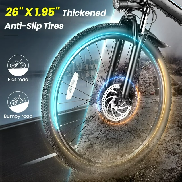 Gocio 26 in. Electric Bike for Adults, 500W Folding Electric Mountain Bicycle Max 50Miles, Full Suspension, 48V Foldable E-Bike with Removable 374.4Wh Lithium-Ion Battery Electric City Bike