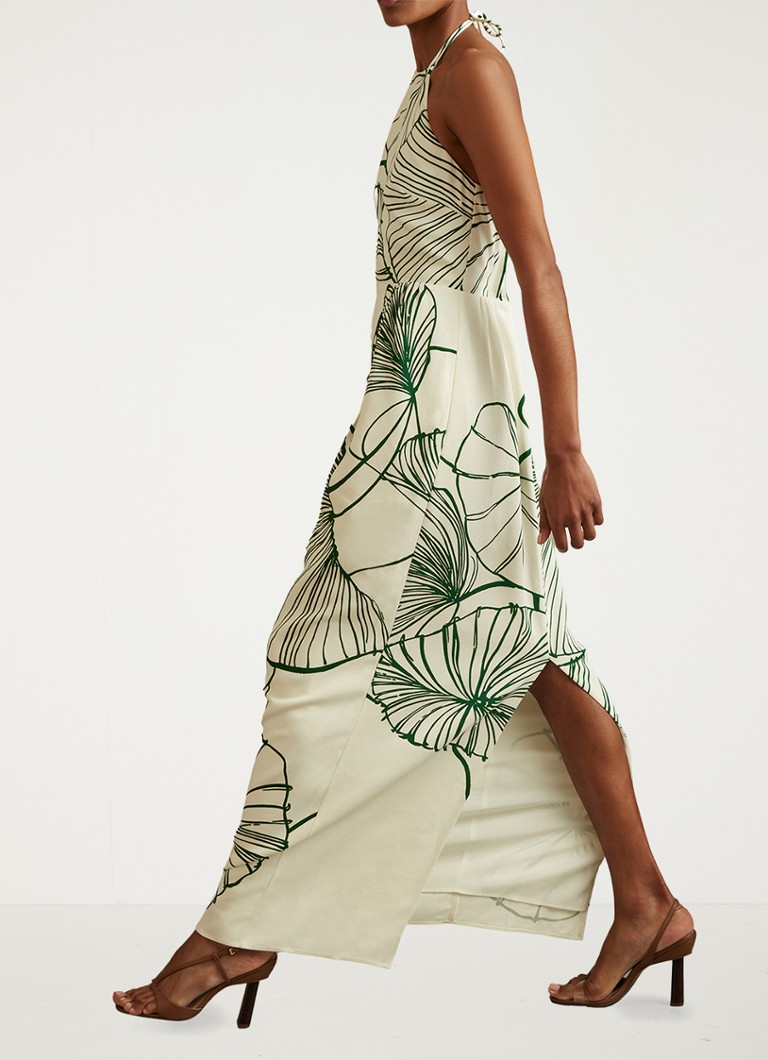 Reiss Lexi maxi halter haljina s printom listova i prorezom