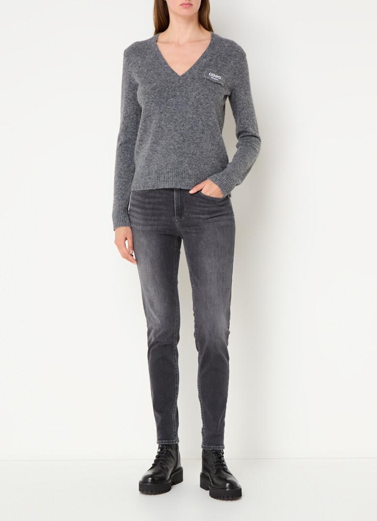 Liu Jo Fine-knit pullover in alpaca wool blend with logo embroidery